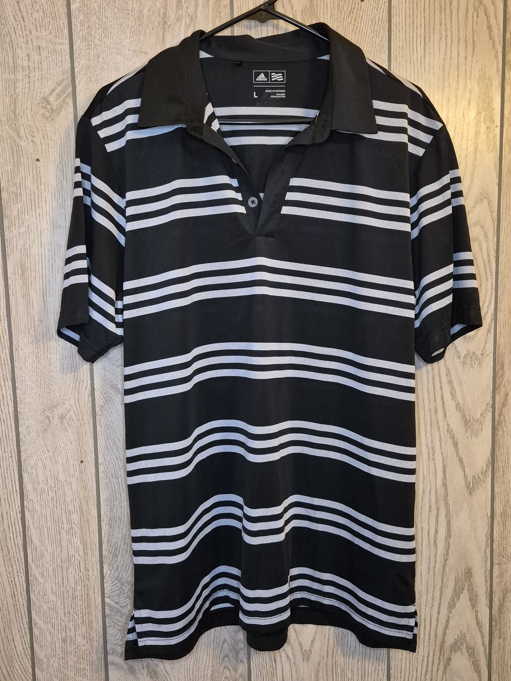 adidas Black and White Striped Polo Shirt